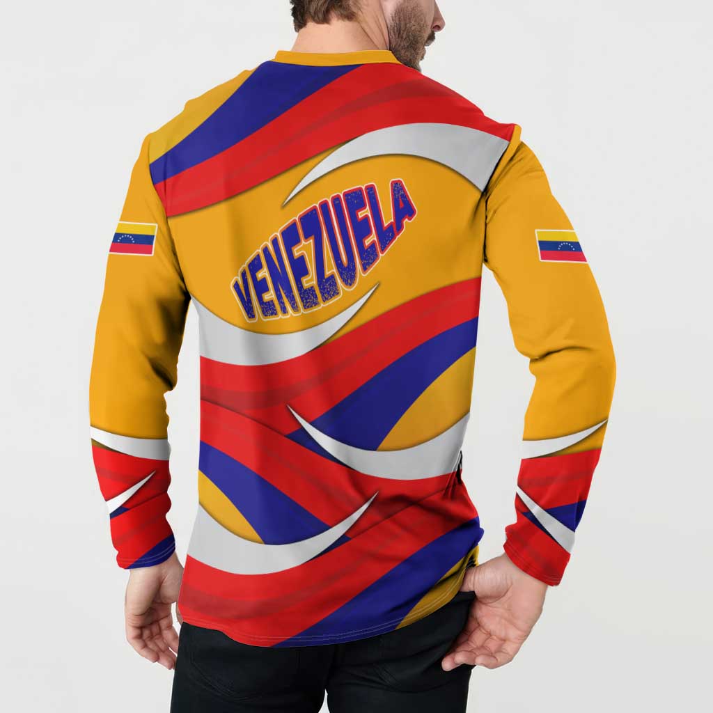 Venezuela Button Sweatshirt with Yellow Red Blue Flag Stripe Wave Spirit
