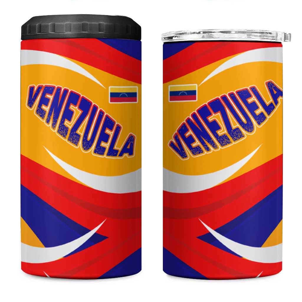 Venezuela 4 in 1 Can Cooler Tumbler with Yellow Red Blue Flag Stripe Wave Spirit