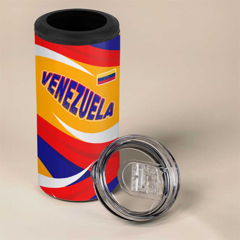 Venezuela 4 in 1 Can Cooler Tumbler with Yellow Red Blue Flag Stripe Wave Spirit