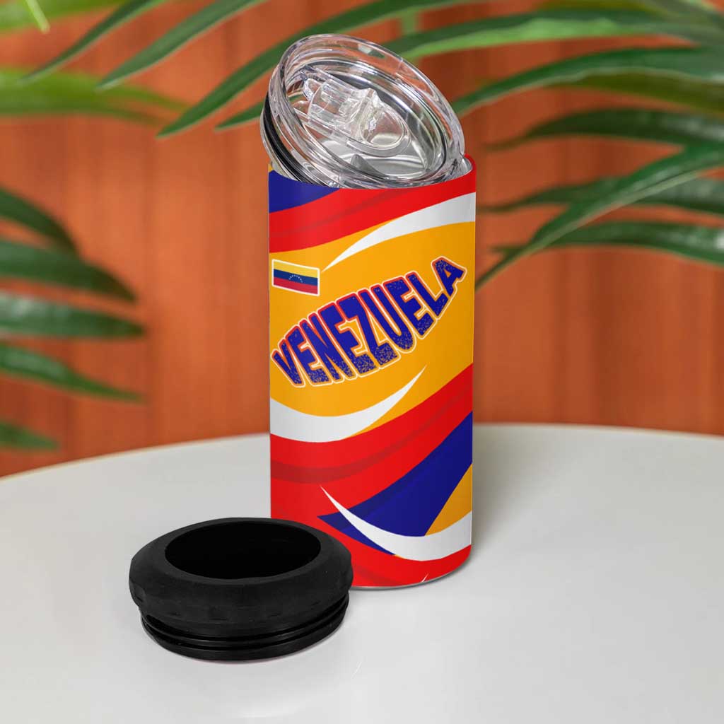 Venezuela 4 in 1 Can Cooler Tumbler with Yellow Red Blue Flag Stripe Wave Spirit