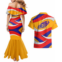 Venezuela Couples Matching Mermaid Dress and Hawaiian Shirt with Yellow Red Blue Flag Stripe Wave Spirit