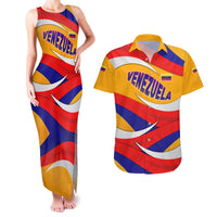 Venezuela Couples Matching Tank Maxi Dress and Hawaiian Shirt with Yellow Red Blue Flag Stripe Wave Spirit