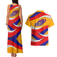 Venezuela Couples Matching Tank Maxi Dress and Hawaiian Shirt with Yellow Red Blue Flag Stripe Wave Spirit