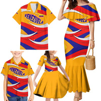 Venezuela Family Matching Mermaid Dress and Hawaiian Shirt with Yellow Red Blue Flag Stripe Wave Spirit