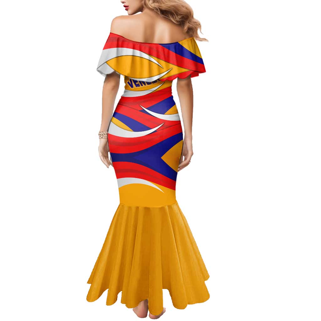 Venezuela Family Matching Mermaid Dress and Hawaiian Shirt with Yellow Red Blue Flag Stripe Wave Spirit