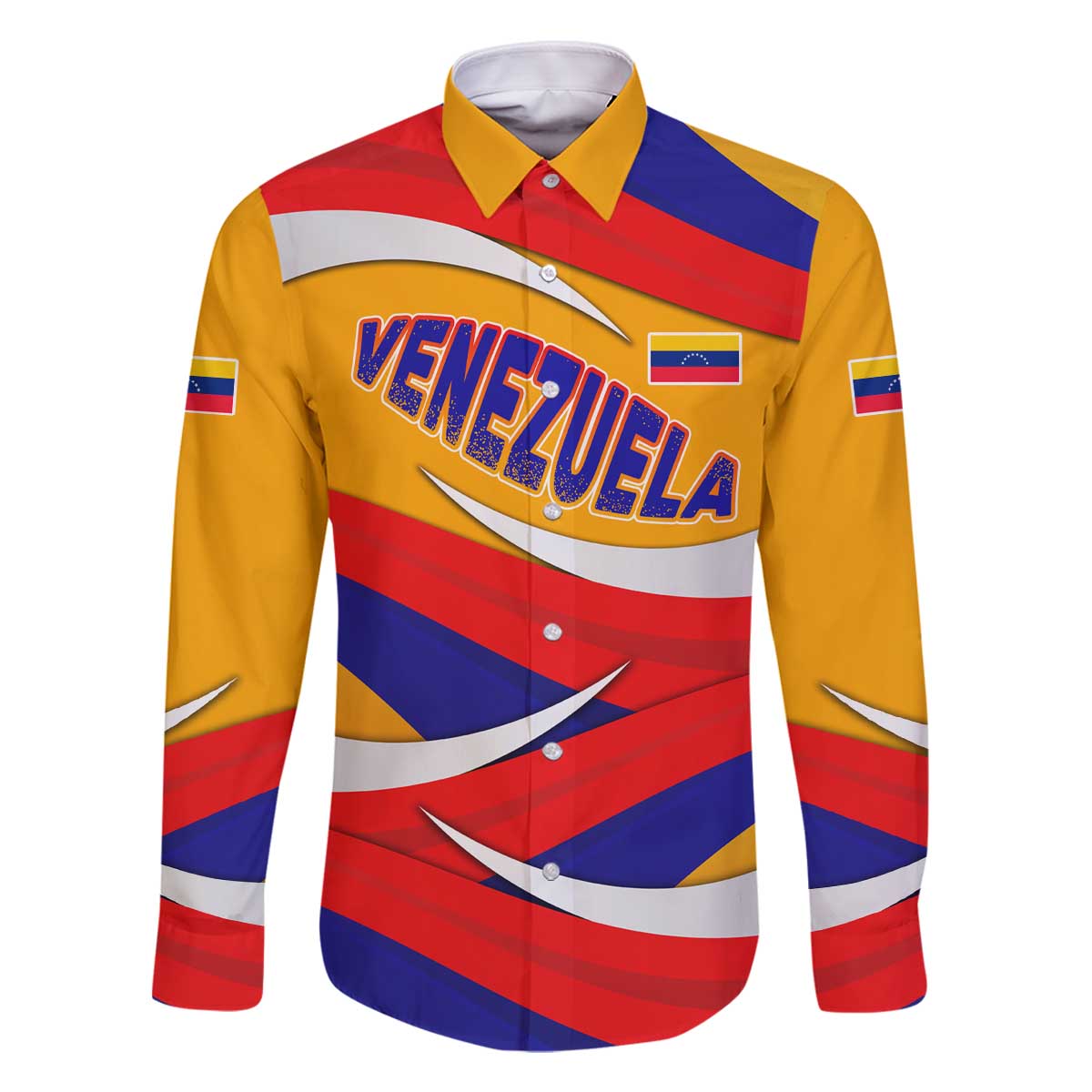 Venezuela Family Matching Off The Shoulder Long Sleeve Dress and Hawaiian Shirt with Yellow Red Blue Flag Stripe Wave Spirit