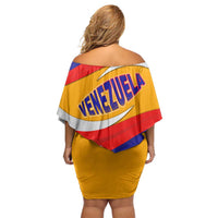Venezuela Family Matching Off Shoulder Short Dress and Hawaiian Shirt with Yellow Red Blue Flag Stripe Wave Spirit