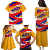 Venezuela Family Matching Puletasi and Hawaiian Shirt with Yellow Red Blue Flag Stripe Wave Spirit
