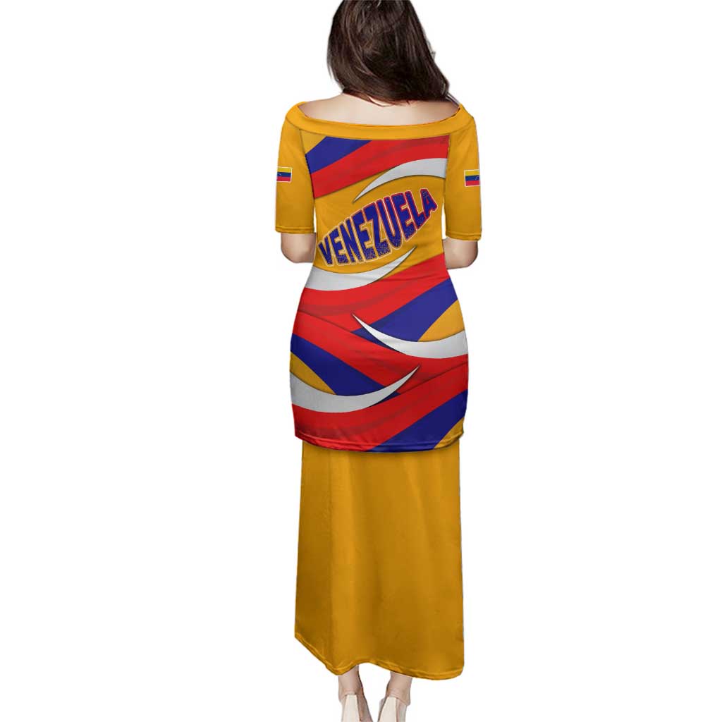 Venezuela Family Matching Puletasi and Hawaiian Shirt with Yellow Red Blue Flag Stripe Wave Spirit