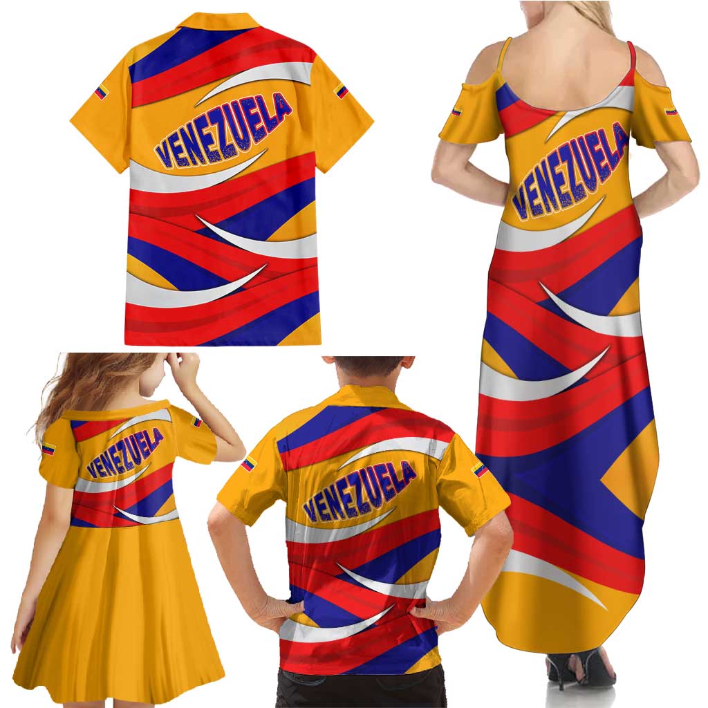 Venezuela Family Matching Summer Maxi Dress and Hawaiian Shirt with Yellow Red Blue Flag Stripe Wave Spirit