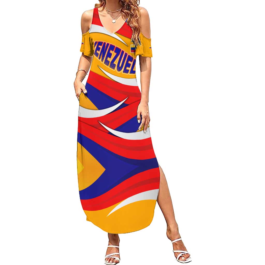 Venezuela Family Matching Summer Maxi Dress and Hawaiian Shirt with Yellow Red Blue Flag Stripe Wave Spirit