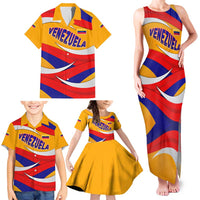 Venezuela Family Matching Tank Maxi Dress and Hawaiian Shirt with Yellow Red Blue Flag Stripe Wave Spirit
