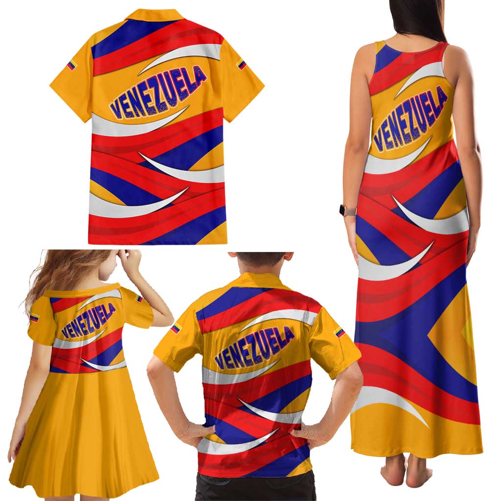 Venezuela Family Matching Tank Maxi Dress and Hawaiian Shirt with Yellow Red Blue Flag Stripe Wave Spirit