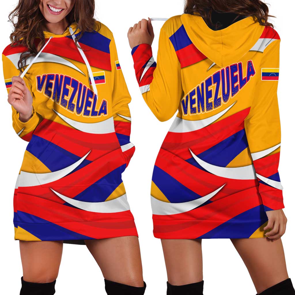 Venezuela Hoodie Dress with Yellow Red Blue Flag Stripe Wave Spirit