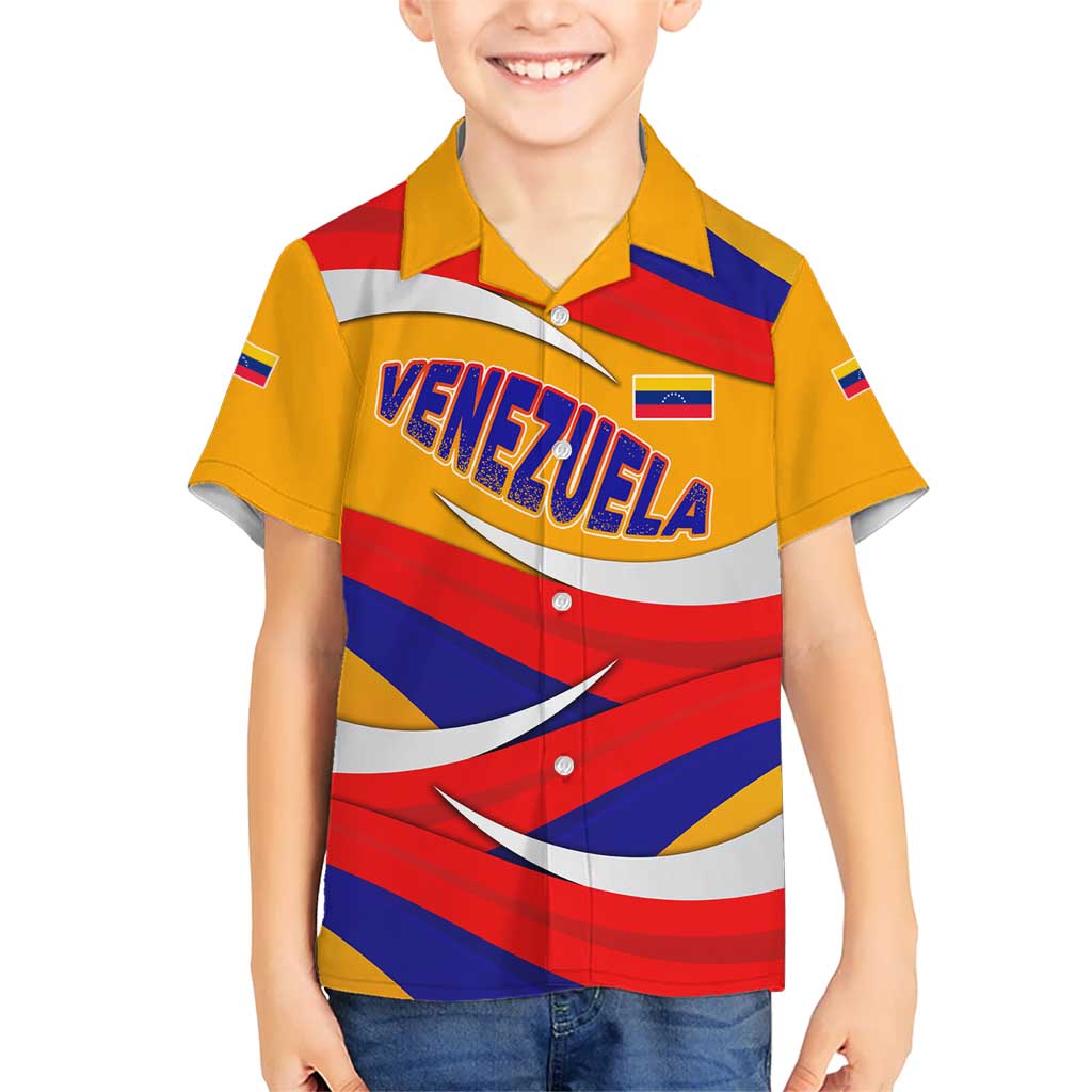Venezuela Kid Hawaiian Shirt with Yellow Red Blue Flag Stripe Wave Spirit