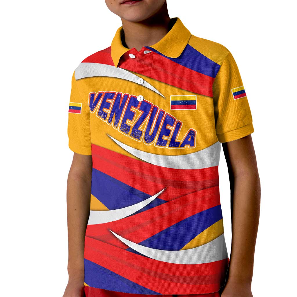 Venezuela Kid Polo Shirt with Yellow Red Blue Flag Stripe Wave Spirit