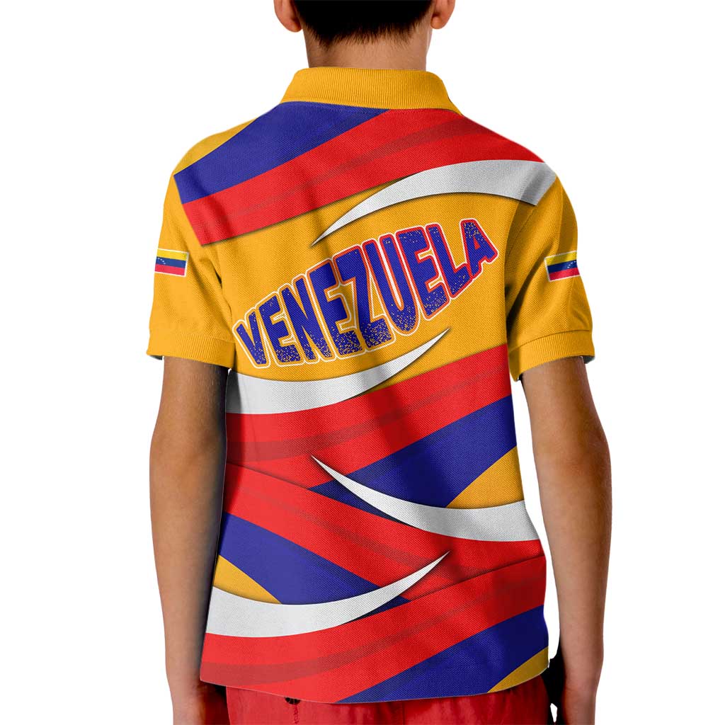 Venezuela Kid Polo Shirt with Yellow Red Blue Flag Stripe Wave Spirit