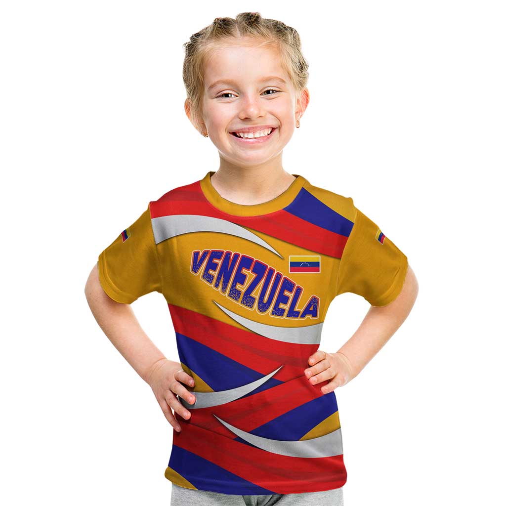 Venezuela Kid T Shirt with Yellow Red Blue Flag Stripe Wave Spirit