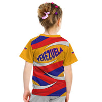 Venezuela Kid T Shirt with Yellow Red Blue Flag Stripe Wave Spirit