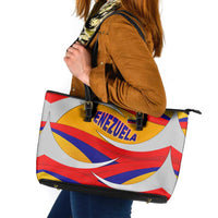 Venezuela Leather Tote Bag with Yellow Red Blue Flag Stripe Wave Spirit