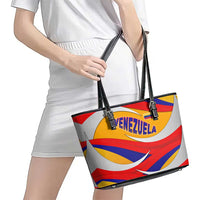 Venezuela Leather Tote Bag with Yellow Red Blue Flag Stripe Wave Spirit