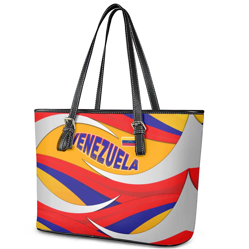 Venezuela Leather Tote Bag with Yellow Red Blue Flag Stripe Wave Spirit