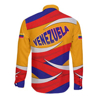 Venezuela Long Sleeve Button Shirt with Yellow Red Blue Flag Stripe Wave Spirit