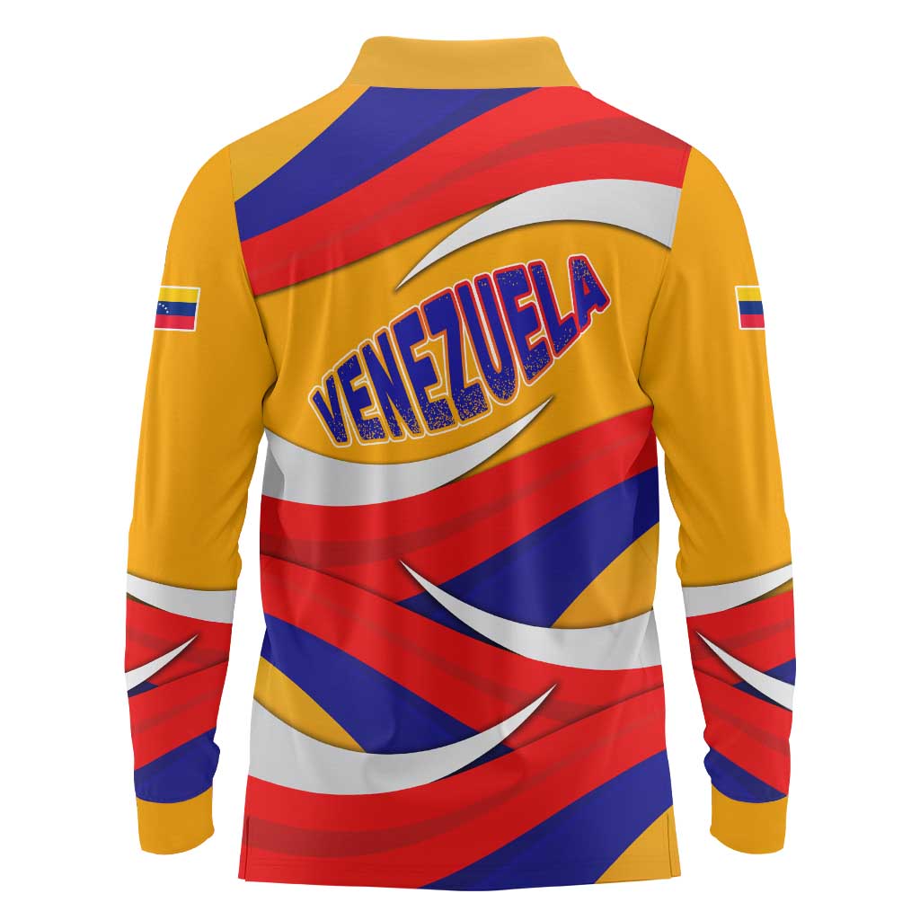 Venezuela Long Sleeve Polo Shirt with Yellow Red Blue Flag Stripe Wave Spirit