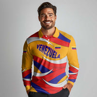 Venezuela Long Sleeve Polo Shirt with Yellow Red Blue Flag Stripe Wave Spirit