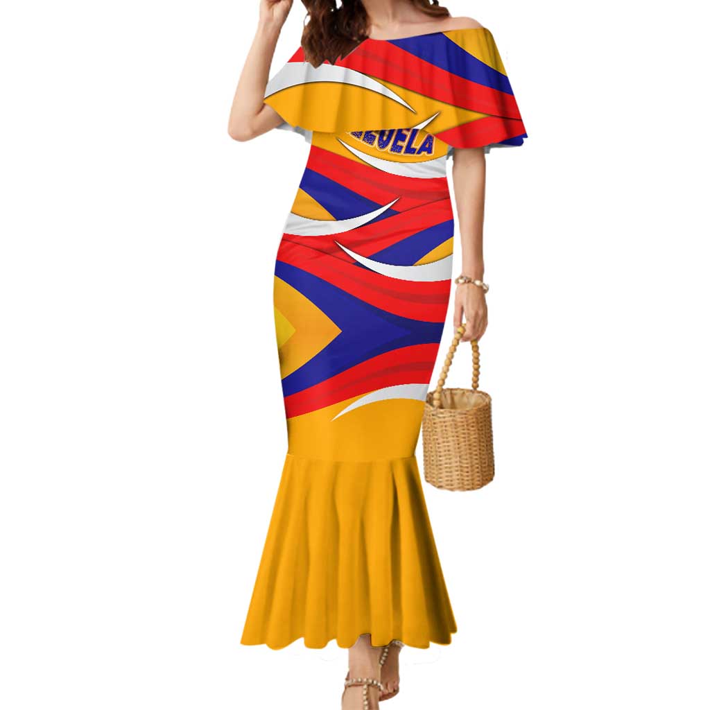 Venezuela Mermaid Dress with Yellow Red Blue Flag Stripe Wave Spirit