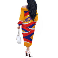 Venezuela Off The Shoulder Long Sleeve Dress with Yellow Red Blue Flag Stripe Wave Spirit