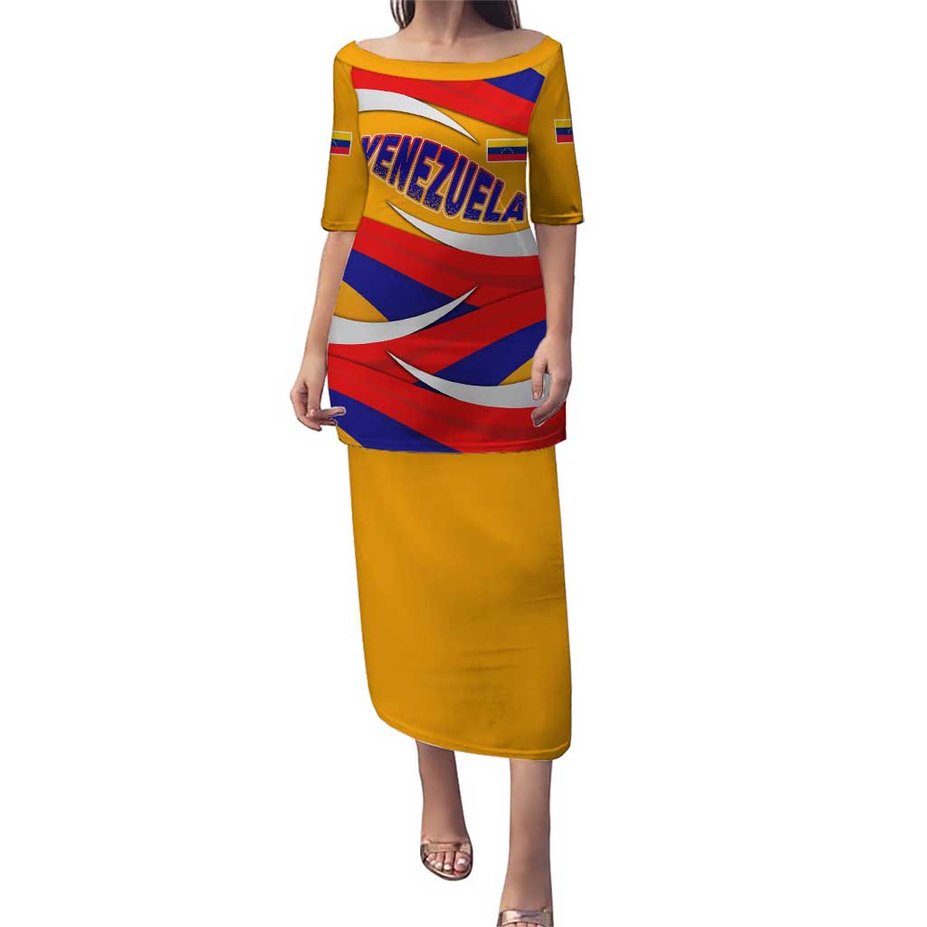 Venezuela Puletasi with Yellow Red Blue Flag Stripe Wave Spirit