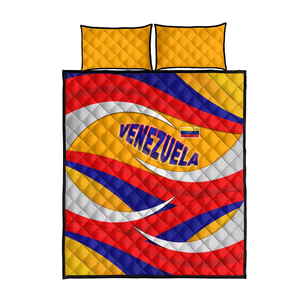 Venezuela Quilt Bed Set with Yellow Red Blue Flag Stripe Wave Spirit