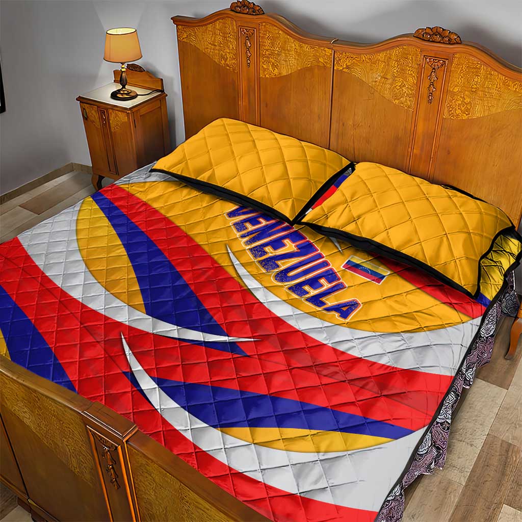 Venezuela Quilt Bed Set with Yellow Red Blue Flag Stripe Wave Spirit