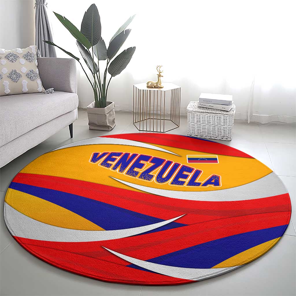Venezuela Round Carpet with Yellow Red Blue Flag Stripe Wave Spirit