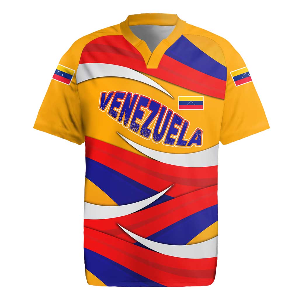 Venezuela Rugby Jersey with Yellow Red Blue Flag Stripe Wave Spirit