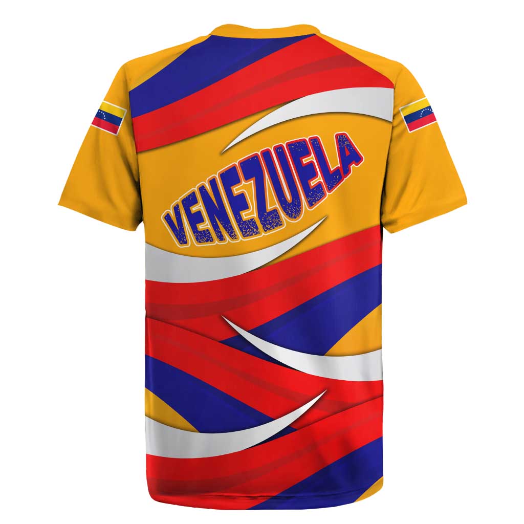 Venezuela Rugby Jersey with Yellow Red Blue Flag Stripe Wave Spirit