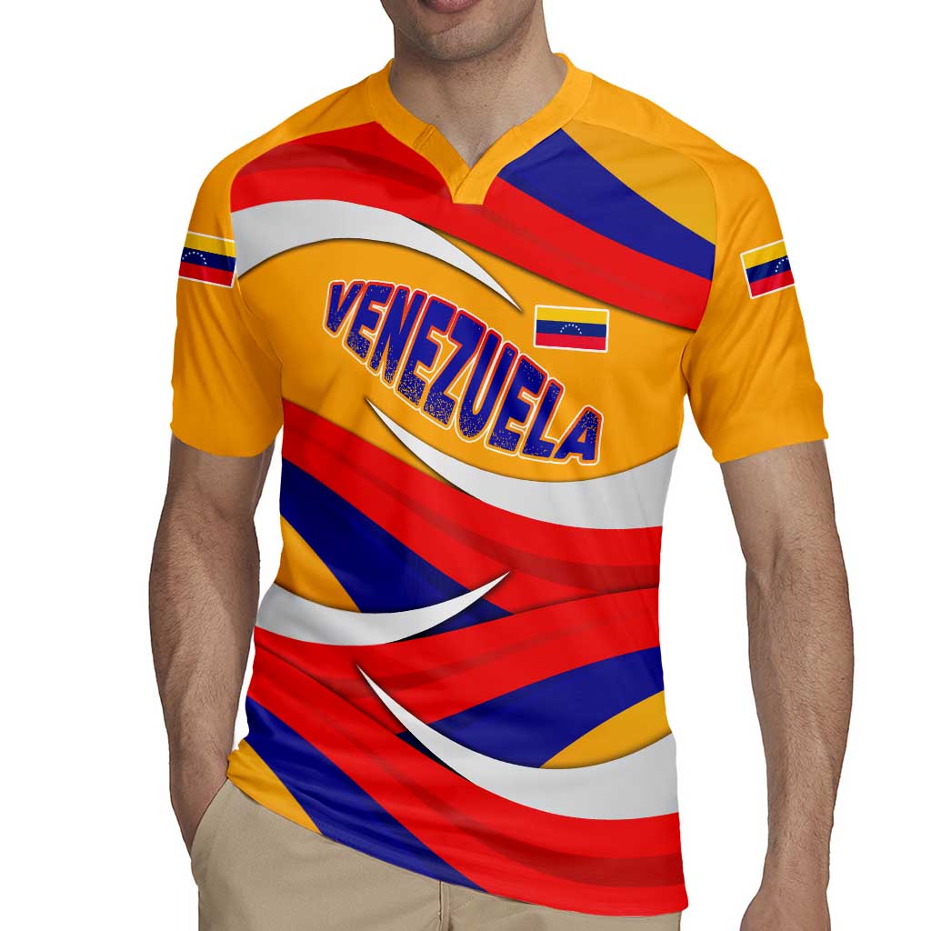 Venezuela Rugby Jersey with Yellow Red Blue Flag Stripe Wave Spirit