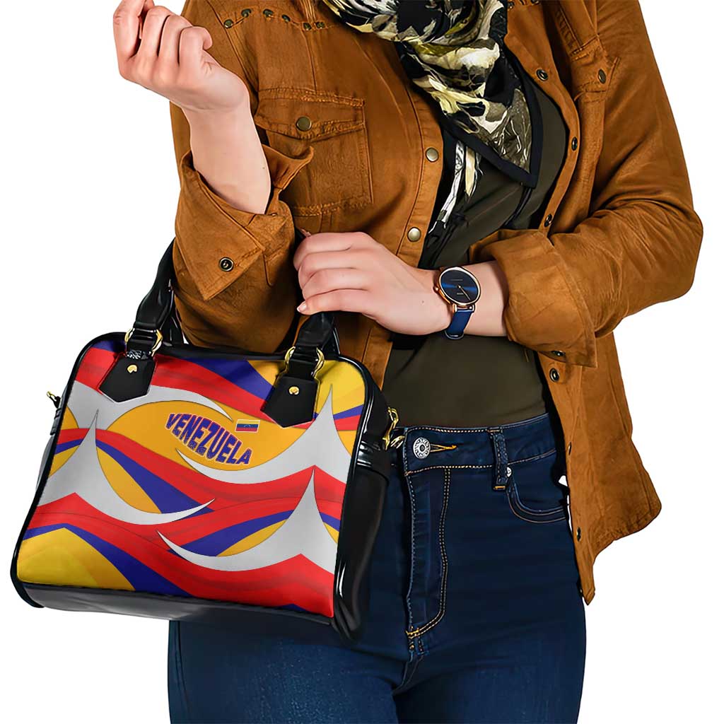 Venezuela Shoulder Handbag with Yellow Red Blue Flag Stripe Wave Spirit