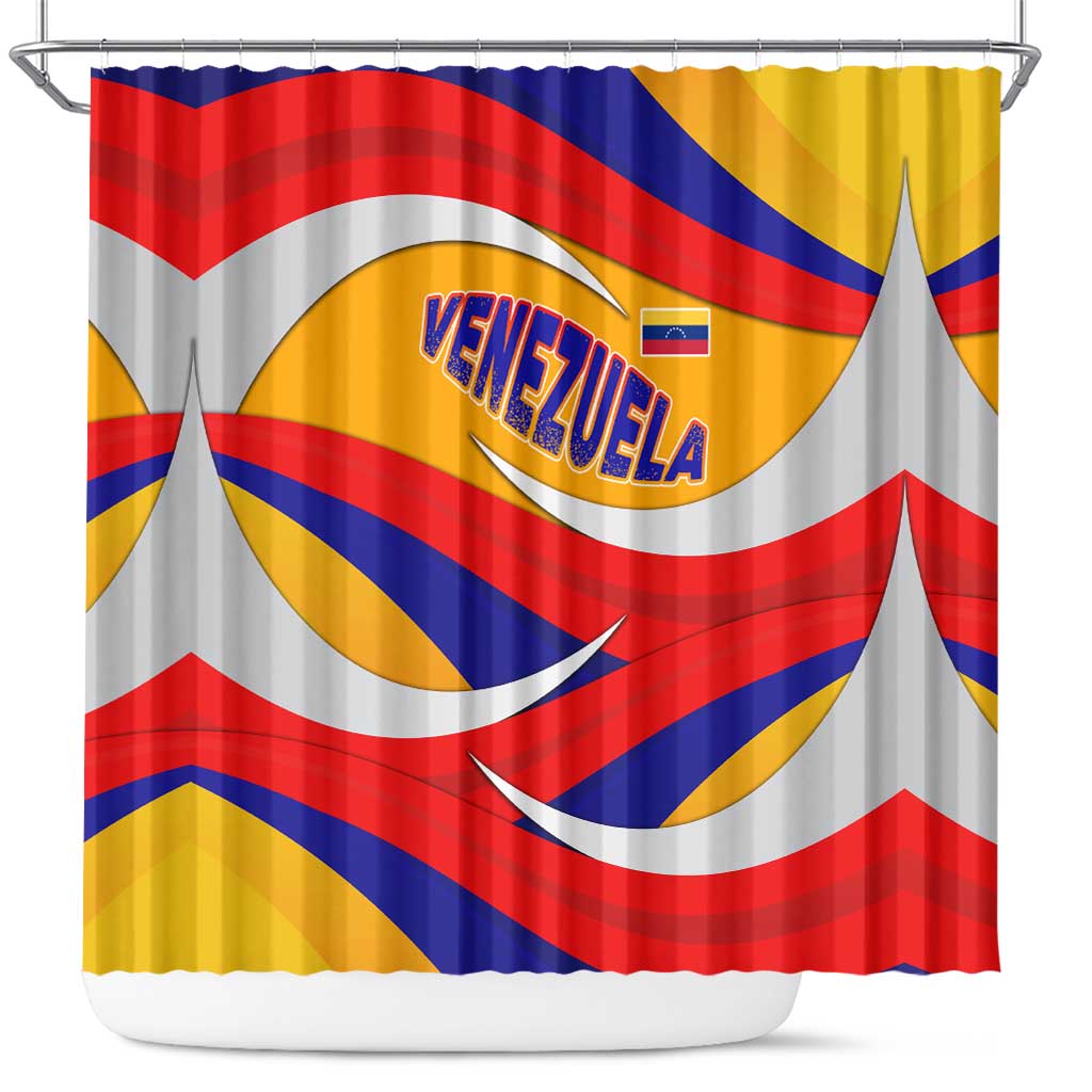 Venezuela Shower Curtain with Yellow Red Blue Flag Stripe Wave Spirit