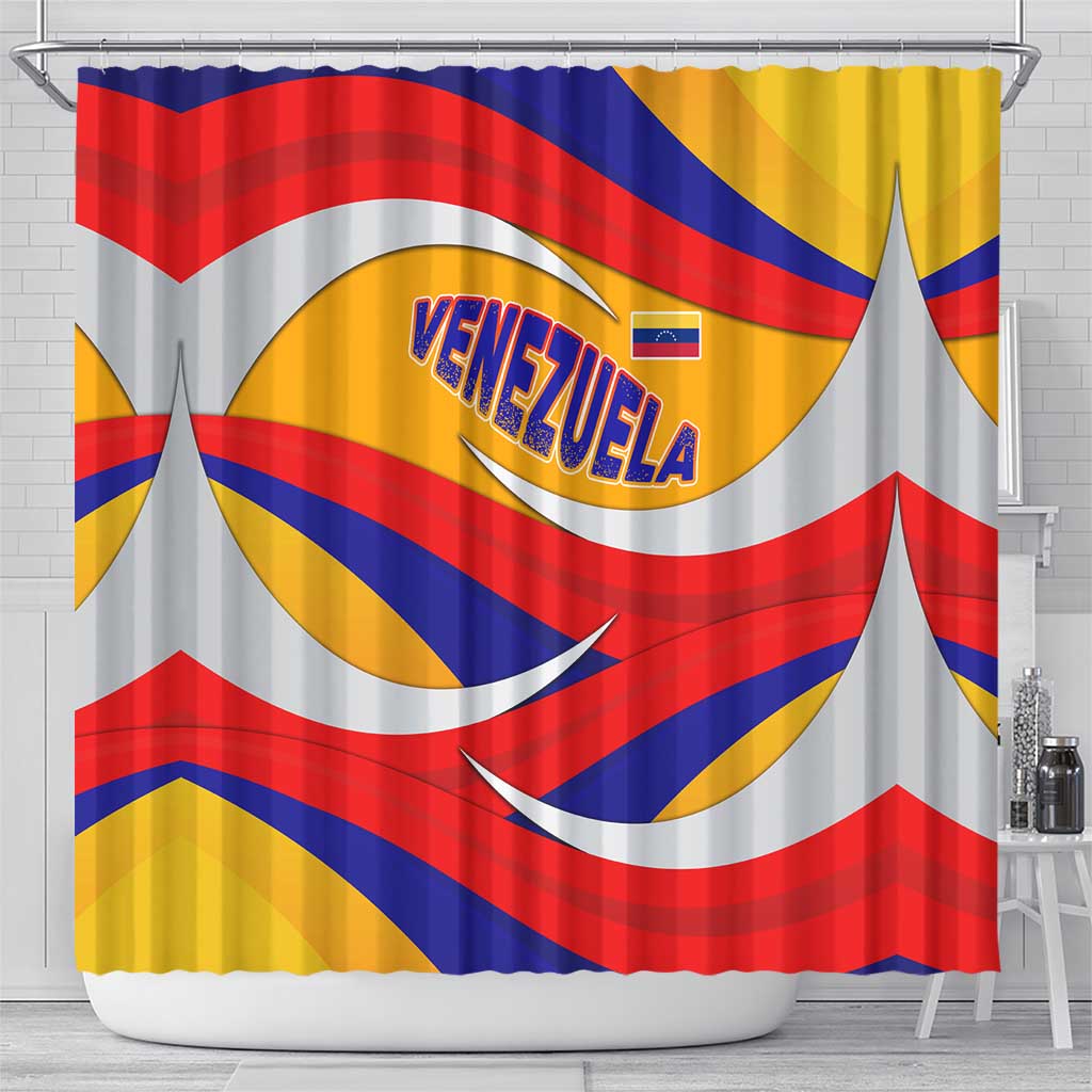 Venezuela Shower Curtain with Yellow Red Blue Flag Stripe Wave Spirit