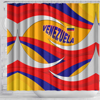 Venezuela Shower Curtain with Yellow Red Blue Flag Stripe Wave Spirit