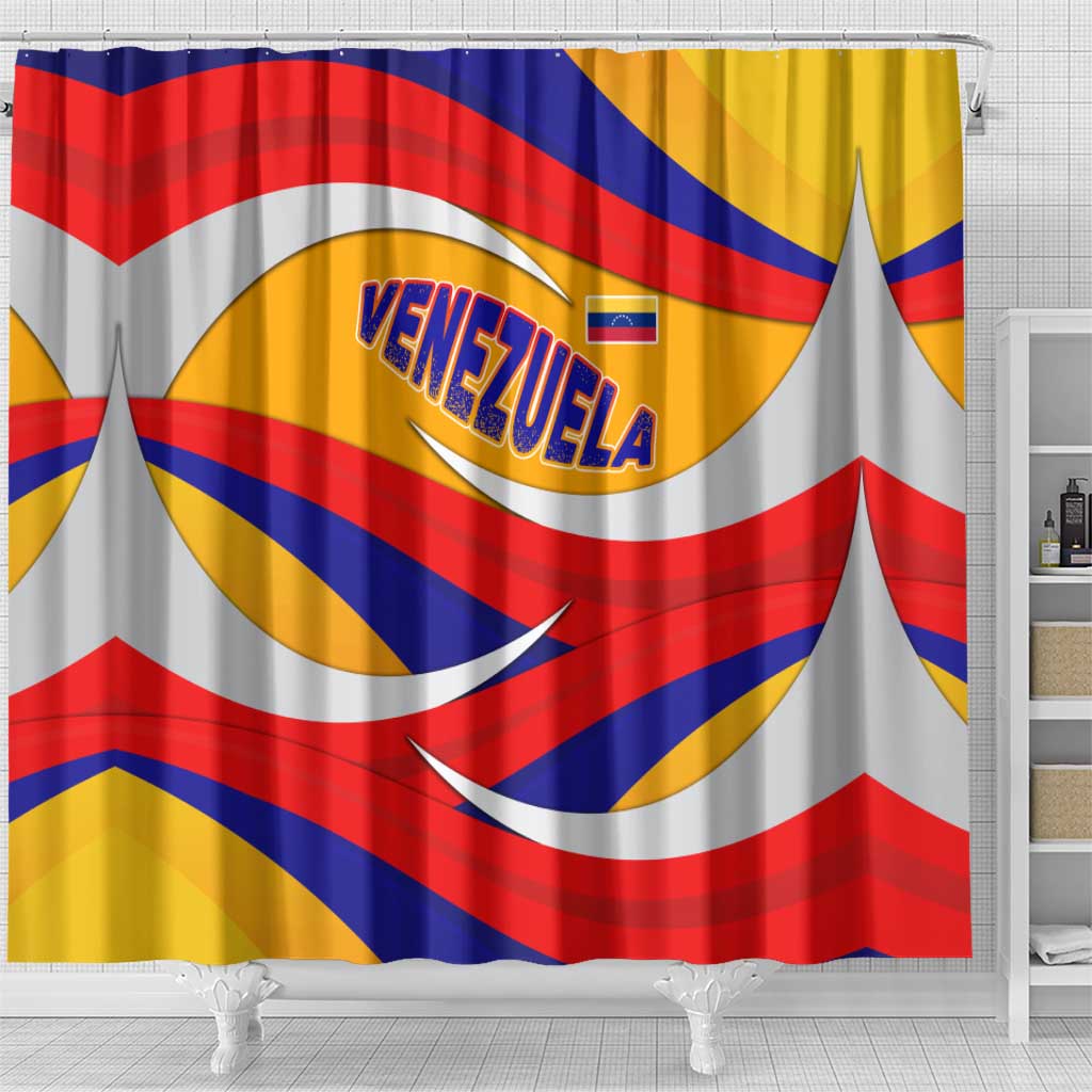 Venezuela Shower Curtain with Yellow Red Blue Flag Stripe Wave Spirit