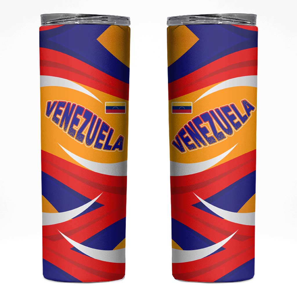 Venezuela Skinny Tumbler with Yellow Red Blue Flag Stripe Wave Spirit