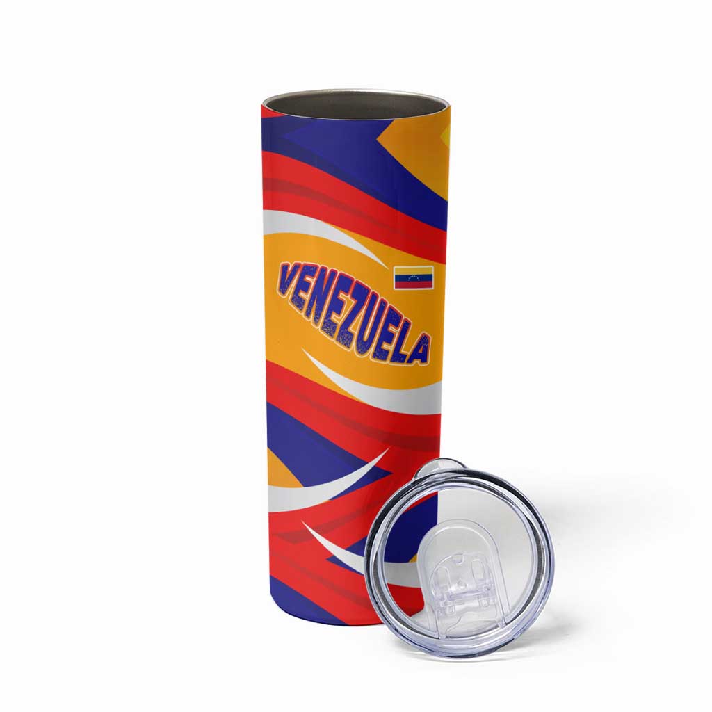 Venezuela Skinny Tumbler with Yellow Red Blue Flag Stripe Wave Spirit