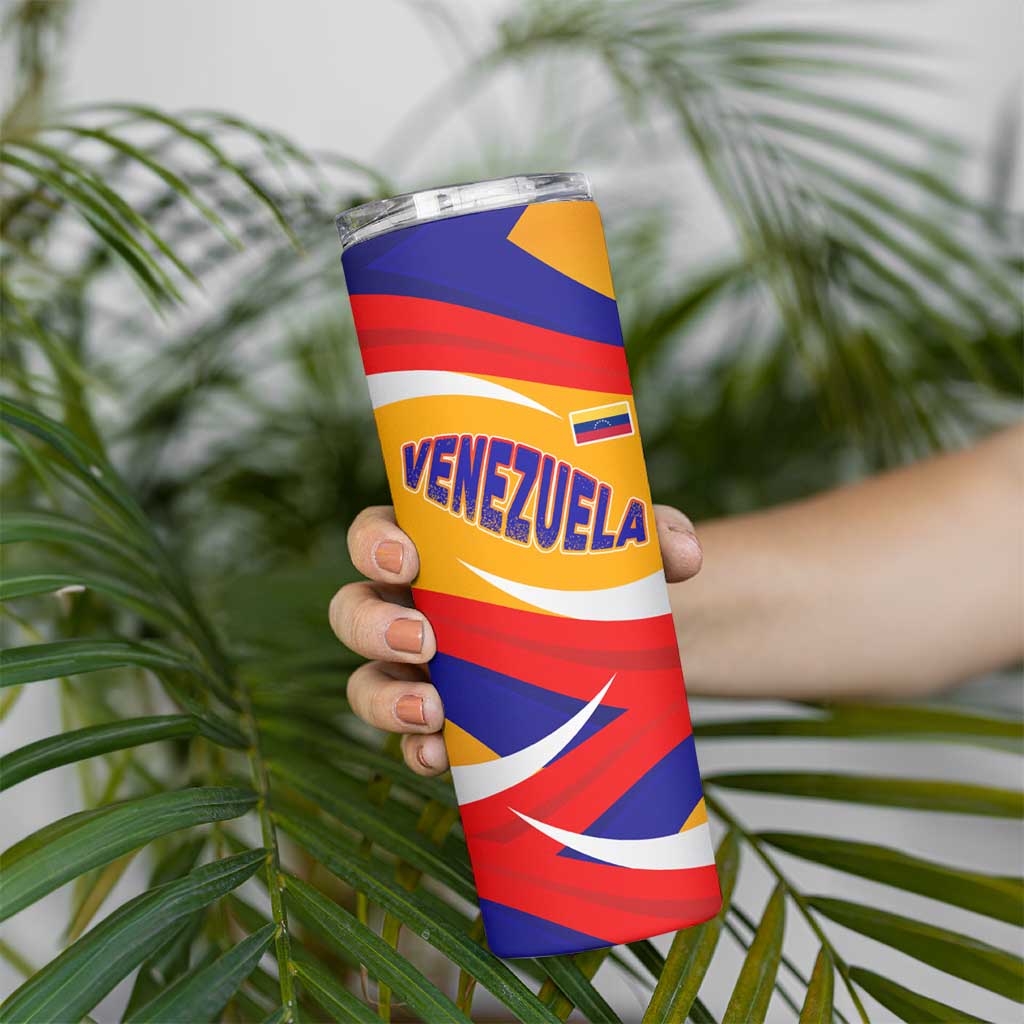 Venezuela Skinny Tumbler with Yellow Red Blue Flag Stripe Wave Spirit