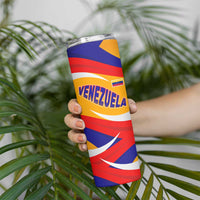 Venezuela Skinny Tumbler with Yellow Red Blue Flag Stripe Wave Spirit