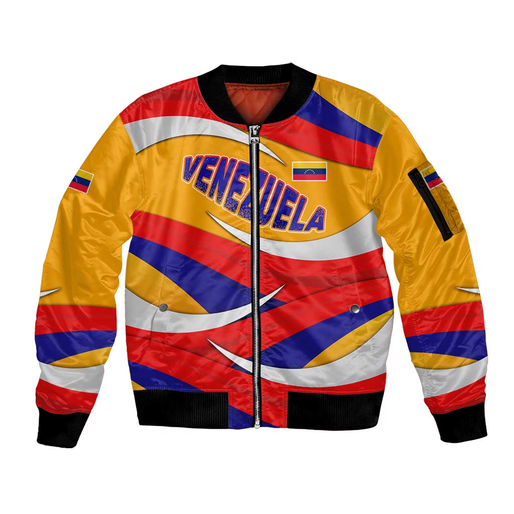 Venezuela Sleeve Zip Bomber Jacket with Yellow Red Blue Flag Stripe Wave Spirit
