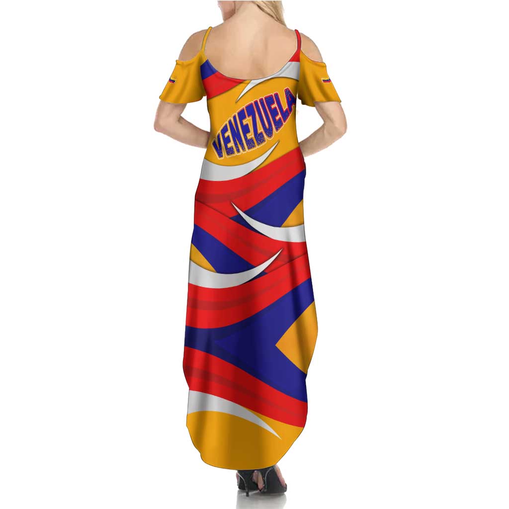 Venezuela Summer Maxi Dress with Yellow Red Blue Flag Stripe Wave Spirit