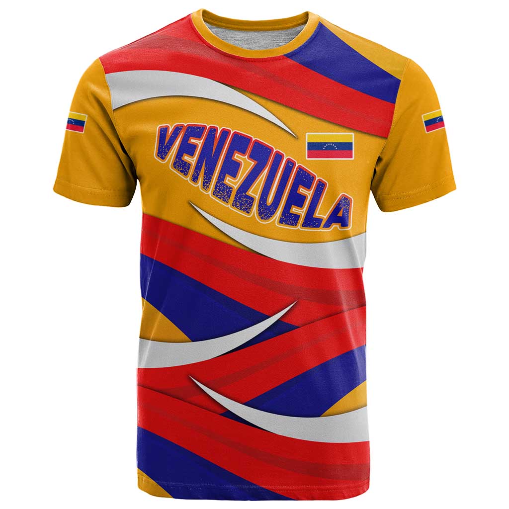 Venezuela T Shirt with Yellow Red Blue Flag Stripe Wave Spirit